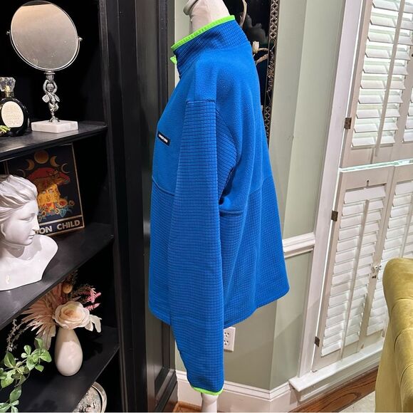Lands’ End Full Zip Grid Fleece Jacket – Blue with Neon Green Trim, Size L - Picture 7 of 12